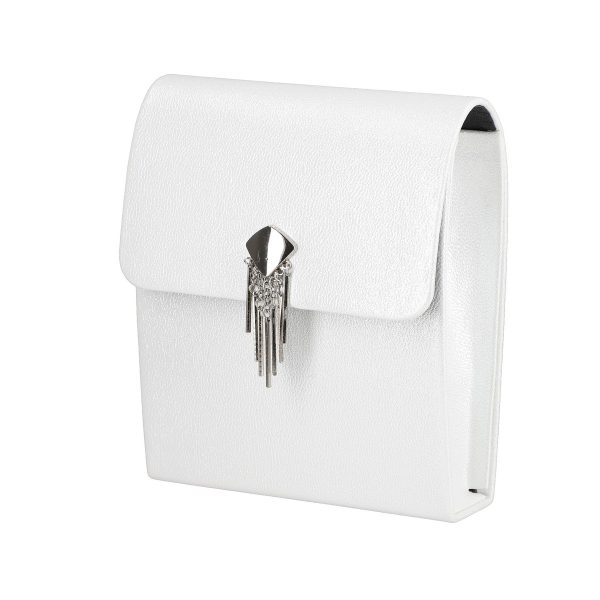 Clutch cu Pietre - Poseta casual femei piele eco argintie cu elemente metalice si bretea Kalet BSPO2205090