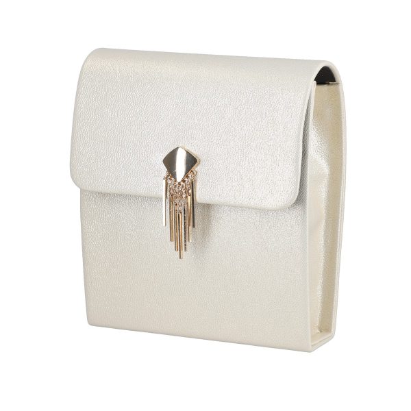 Clutch cu Pietre - Poseta casual femei piele eco auriu cu elemente metalice si bretea Kalet BSPO2205091