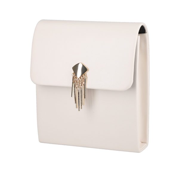 Clutch cu Pietre - Poseta casual femei piele eco bej cu elemente metalice Kalet BSPO2205092