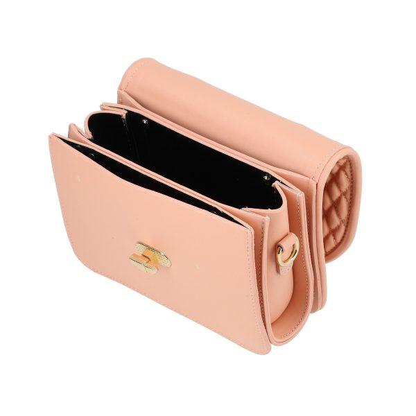Poseta casual de mana din piele ecologica roz cu clapeta si buzunare interioare Ruby BS1047PO2205353 120