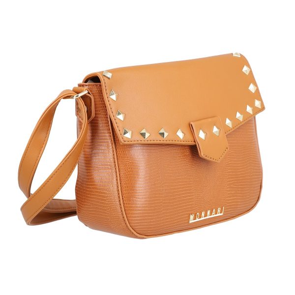 Poseta casual dama din piele eco maro cu elemente metalice si trei buzunare Monnari BSNOPO2108123 123