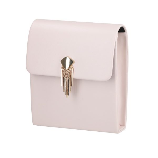 Clutch cu Pietre - Poseta casual dama din piele eco roz deschis cu elemente metalice si bretea Kalet BSPO2205087