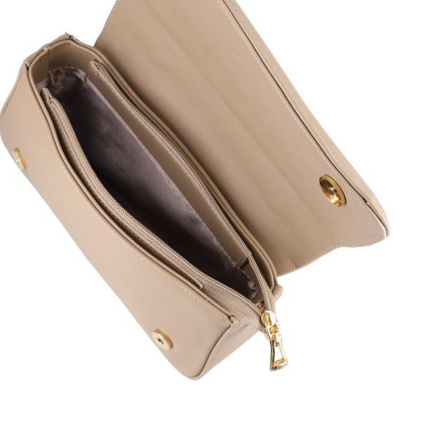 Poseta casual de dama piele ecologica bej cu maner din lant si bretea Vivi BS1016PO2205323 121