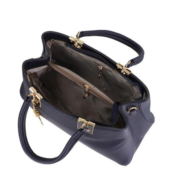 Set geanta cu portofel femei din piele neteda eco albastru inchis accesoriu exterior metalic Bernadette BSSET2205214 120