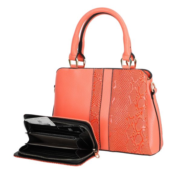 Set geanta cu portofel casual femei piele eco coral model texturat cu logo BSSET2204039 124