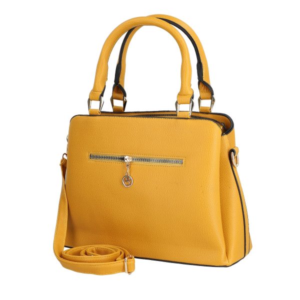 Set geanta cu portofel casual dama piele eco galbena model texturat cu logo BSSET2204041 125