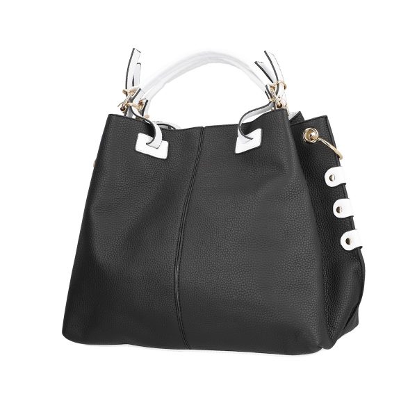 Set geanta casual cu portofel de dama din piele ecologica neagra cu maner alb 120