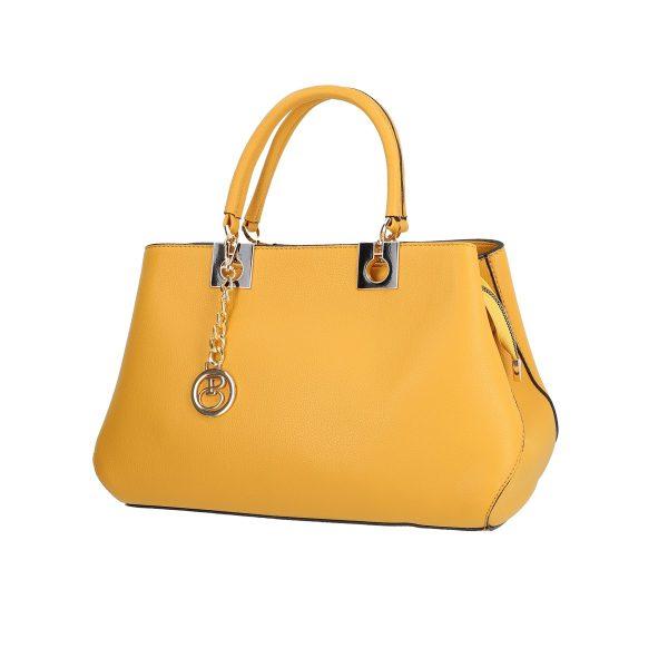 Set geanta cu portofel dama din piele eco galbena logo exterior metalic Bernadette BSSET2205216 123
