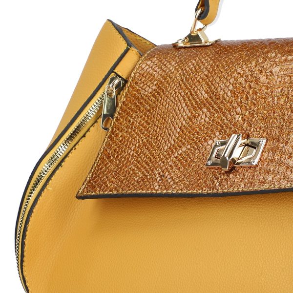 Set geanta portofel eleganta dama din piele ecologica galbena cu model texturat fermoare laterale elegante BSSET2202021 122