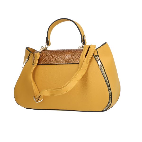 Set geanta portofel eleganta dama din piele ecologica galbena cu model texturat fermoare laterale elegante BSSET2202021 121