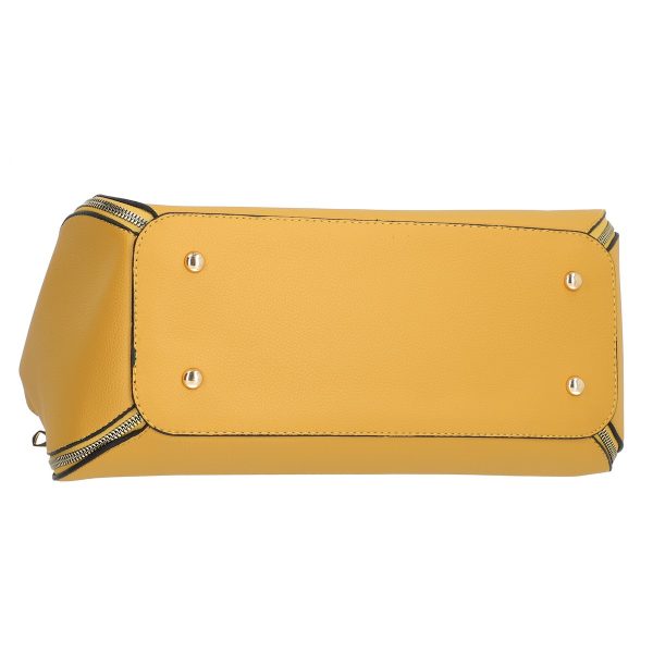 Set geanta portofel eleganta dama din piele ecologica galbena cu model texturat fermoare laterale elegante BSSET2202021 123