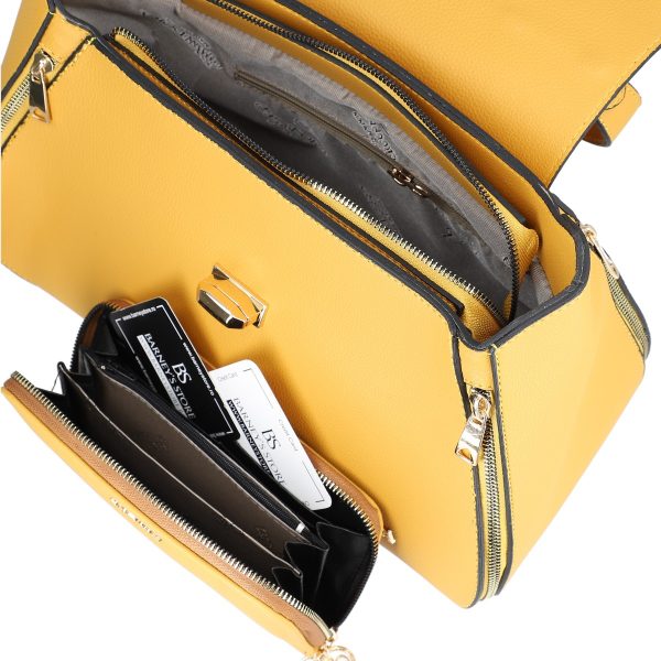 Set geanta portofel eleganta dama din piele ecologica galbena cu model texturat fermoare laterale elegante BSSET2202021 124