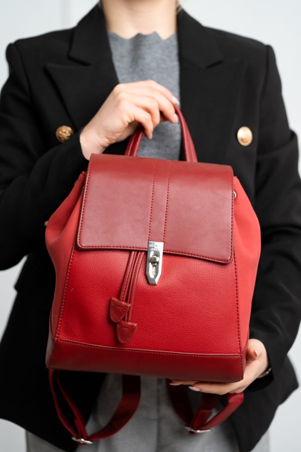 Rucsac Dama Rosu Piele Ecologică Inchidere cu Snur - David Jones BS6516RUDJ2208400 121