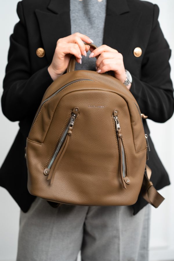 Rucsac damă piele ecologică verde olive cu două buzunare frontale David Jones BS6874RUDJ2208405 119