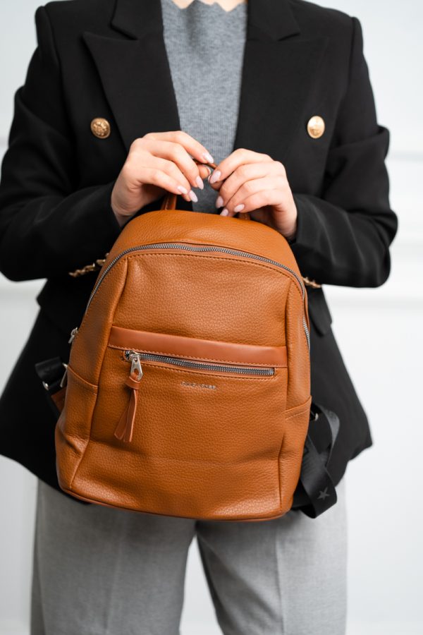 Rucsac damă piele ecologică maro cu buzunar frontal David Jones BS6807RUDJ2208414 121