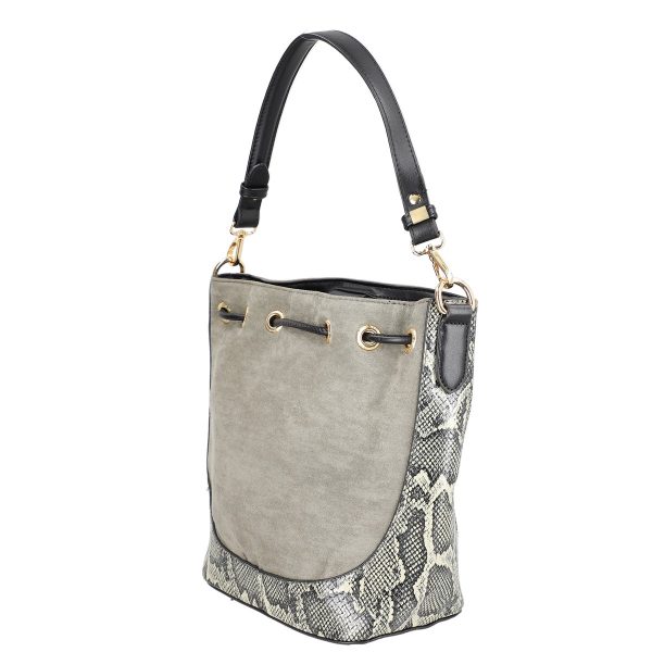 Geantă casual damă piele ecologică gri cu închidere tip sac cu șnur și bretea de umăr David Jones BS6537TS2209156 122