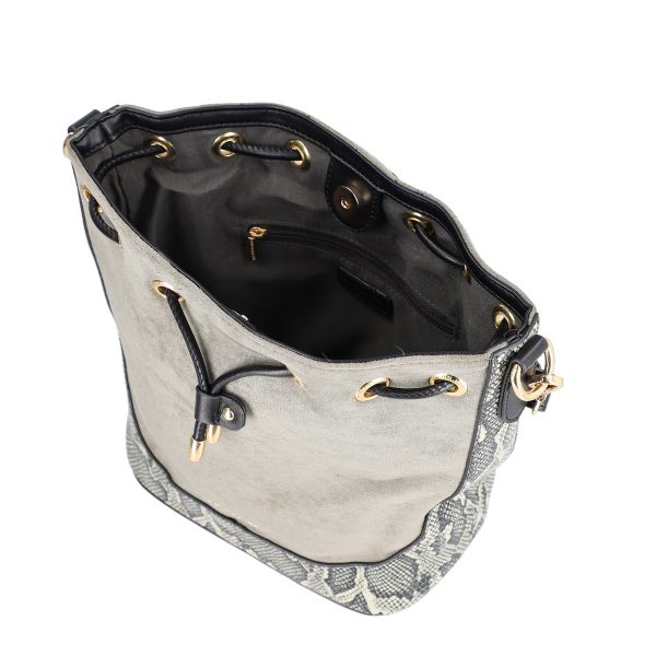 Geantă casual damă piele ecologică gri cu închidere tip sac cu șnur și bretea de umăr David Jones BS6537TS2209156 121