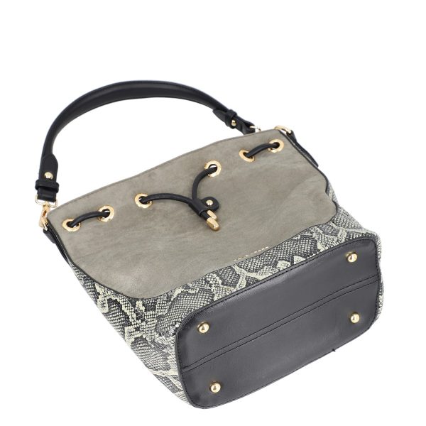 Geantă casual damă piele ecologică gri cu închidere tip sac cu șnur și bretea de umăr David Jones BS6537TS2209156 123