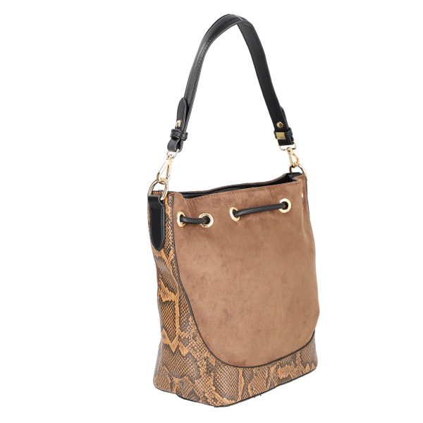 Geantă casual damă piele ecologică maro cu închidere tip sac cu șnur și bretea de umăr David Jones BS6537TS2209155 120