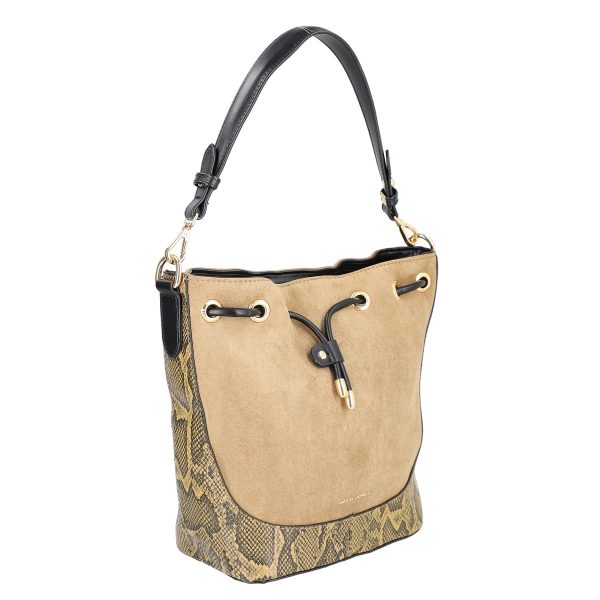 David Jones - Geantă casual damă piele ecologică maro cu închidere tip sac cu șnur și bretea de umăr David Jones BS6537TS2209157
