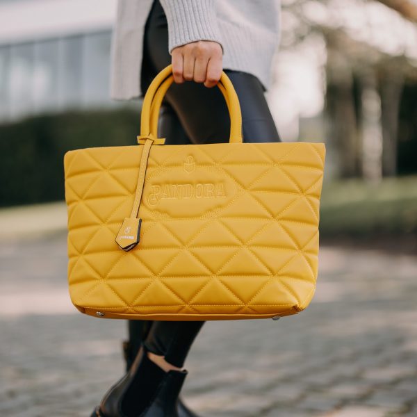 Geanta de Femei Casual, Material Impermeabil Matlasată Galbenă cu Un Compartiment Spațios și Mânere - BS267P2209062 123