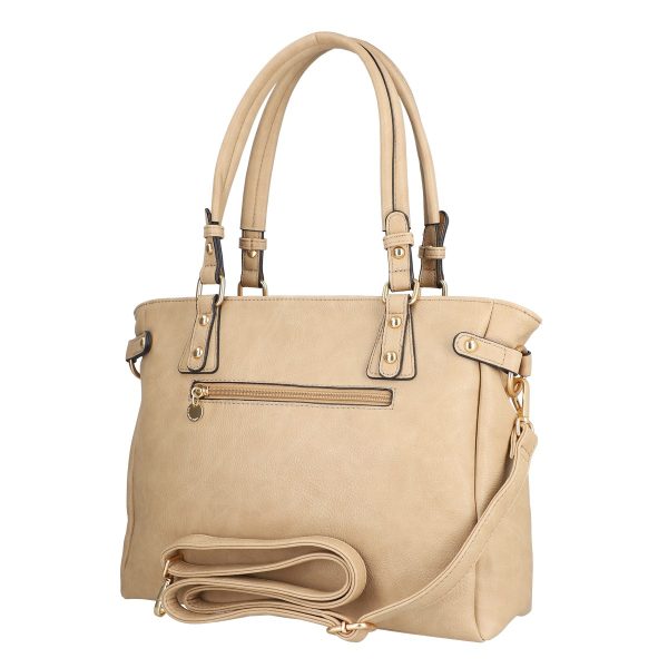 Geanta casual femei din piele eco bej buzunar exterior texturat auriu cu logo si fermoar Lulu Castagnette BSLLOF2208033 121