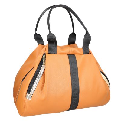 Geantă damă Shopper maro de talie mare fermoar cu auriu din piele ecologică Laura Biaggi BS975G2208214