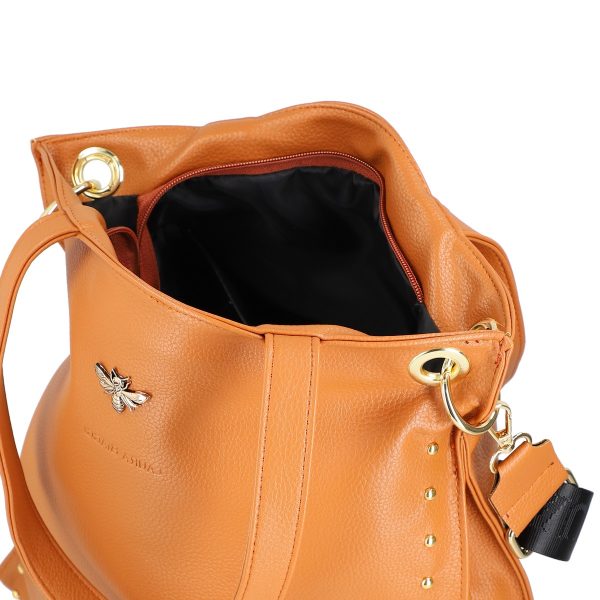 Geanta shopper femei piele ecologica maro cu capse laterale accesoriu metalic si bretele Laura Biaggi BS270R2208302 121