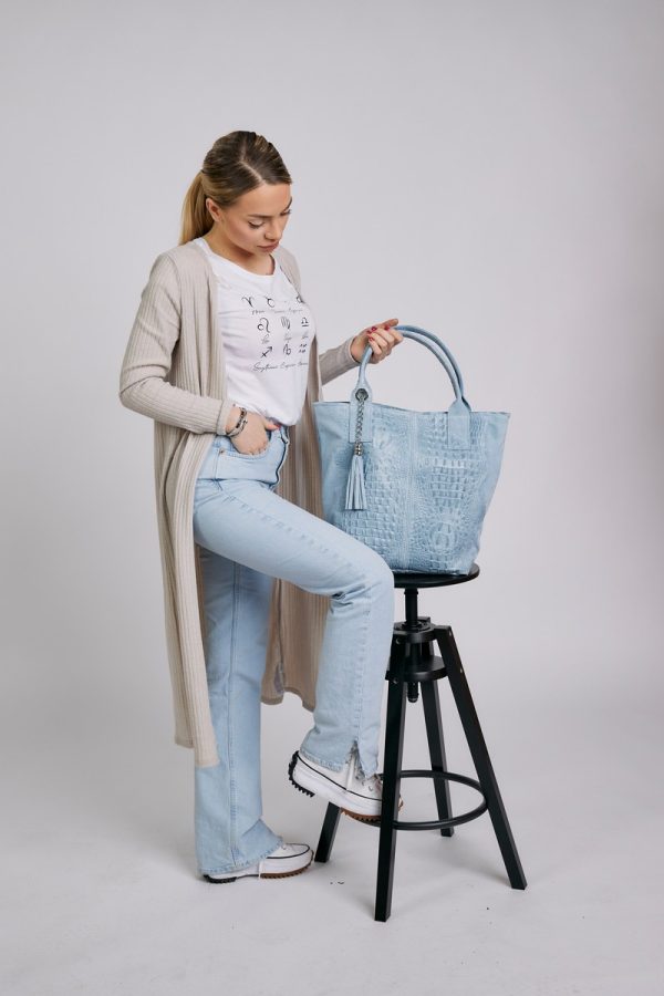Geanta Albastra Piele Naturala Shopper, Breloc cu Buzunar - Laura Biaggi BS0201SH2301008 119