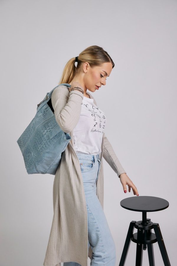 Geanta Albastra Piele Naturala Shopper, Breloc cu Buzunar - Laura Biaggi BS0201SH2301008 120