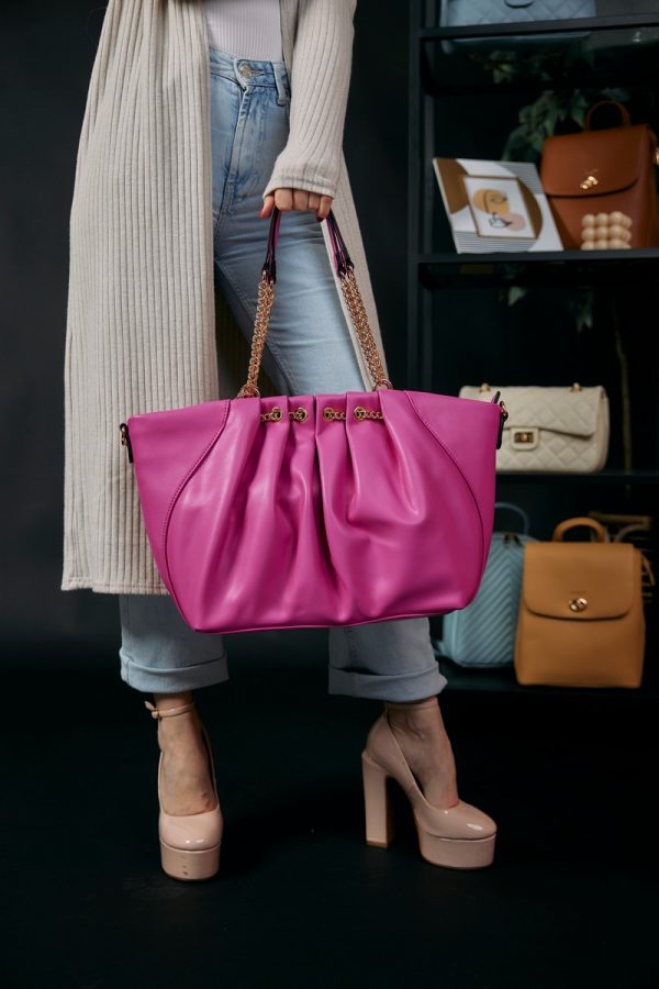 Geanta shopper piele eco fuchsia cu doua compartimente maner lant Alex Max BS1303SH2301105 120