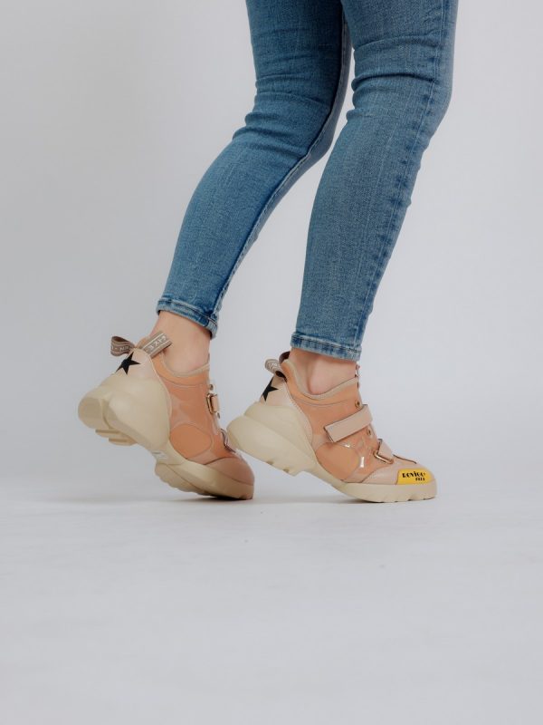 Pantofi Sport Bej Dama Material Textil cu Inchidere Tip Scai - BSF37PSRO2301510 119