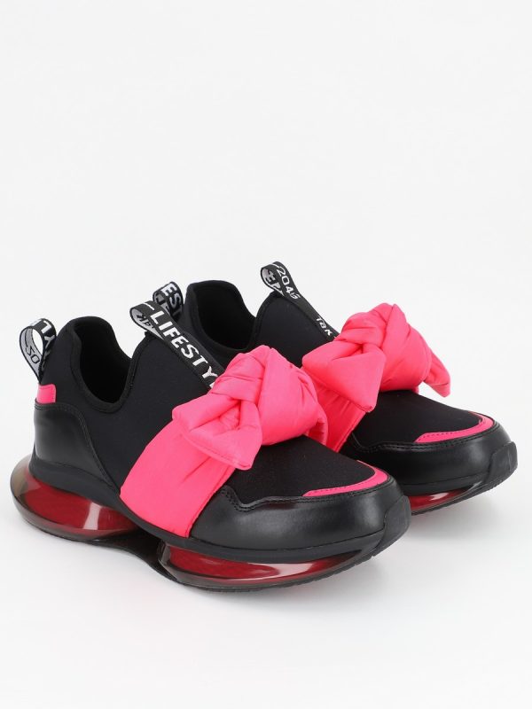 Uncategorized - Pantofi Sport Dama Negru cu Roz Material Textil cu Platforma - BSE881PSRO2301508