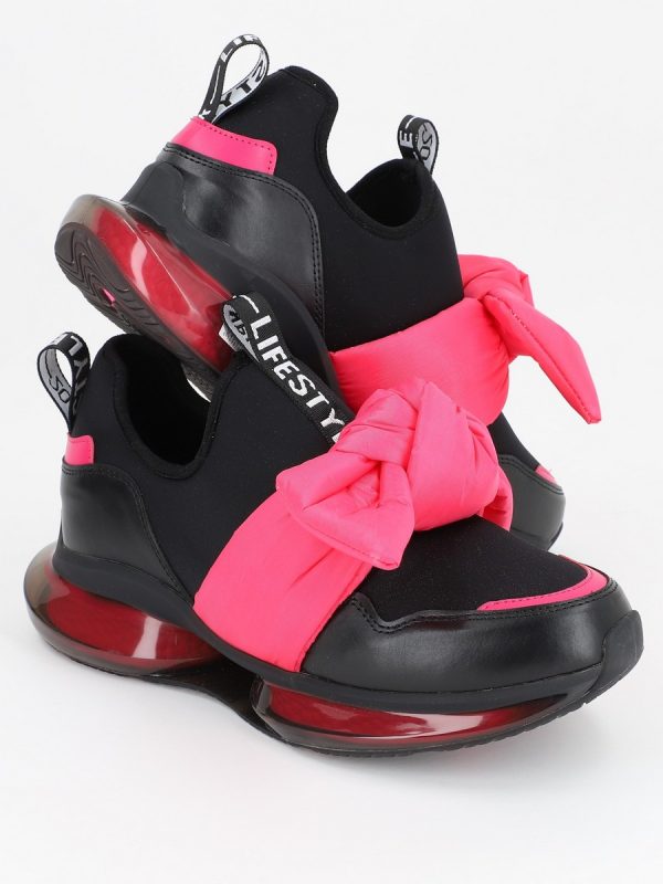 Pantofi Sport Dama Negru cu Roz Material Textil cu Platforma - BSE881PSRO2301508 123