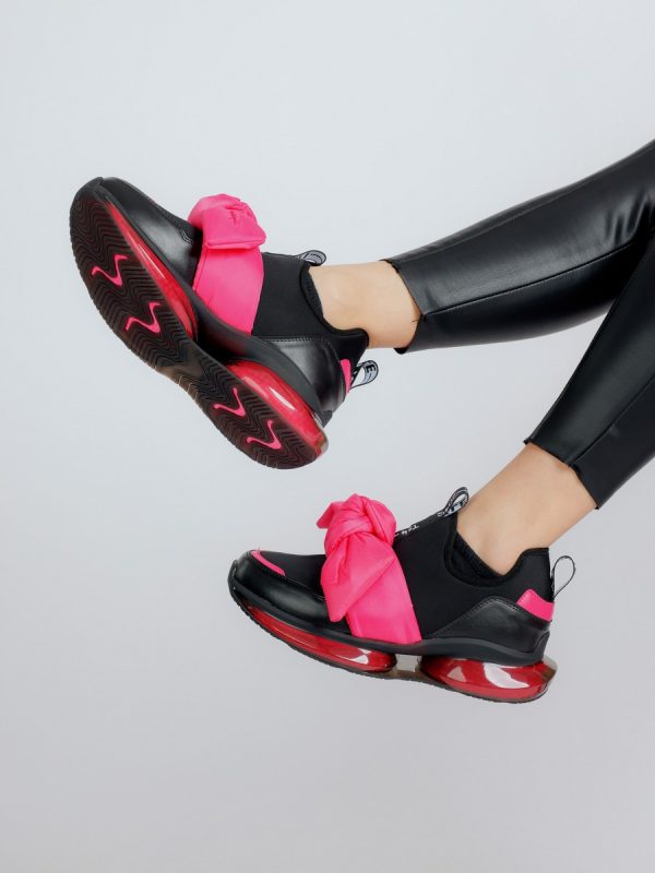 Pantofi Sport Dama Negru cu Roz Material Textil cu Platforma - BSE881PSRO2301508 119