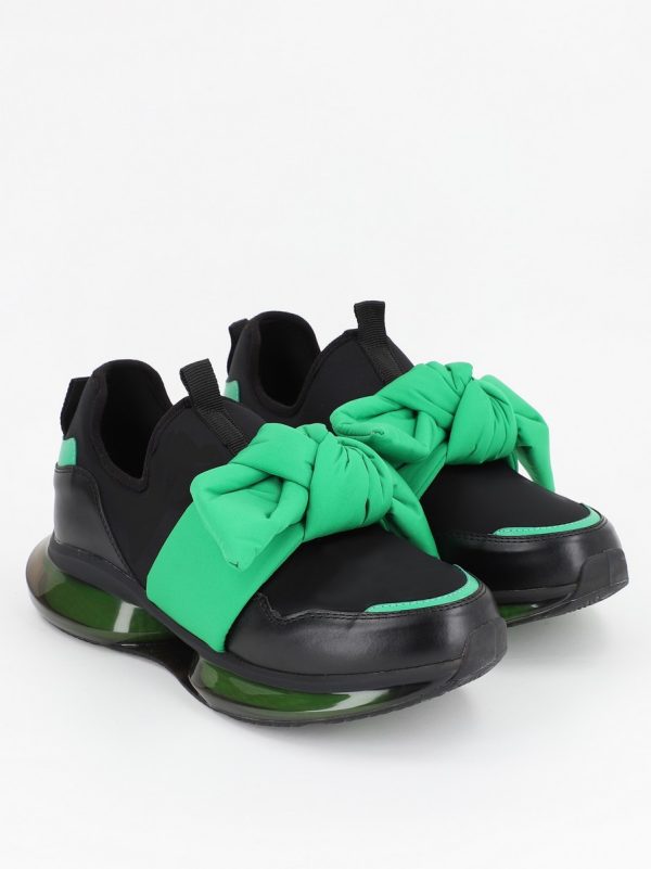 Uncategorized - Pantofi Sport cu Platforma Dama Material Textil Negru cu Verde cu Platforma - BSES881PSRO2301505