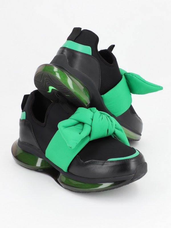 Pantofi Sport cu Platforma Dama Material Textil Negru cu Verde cu Platforma - BSES881PSRO2301505 125
