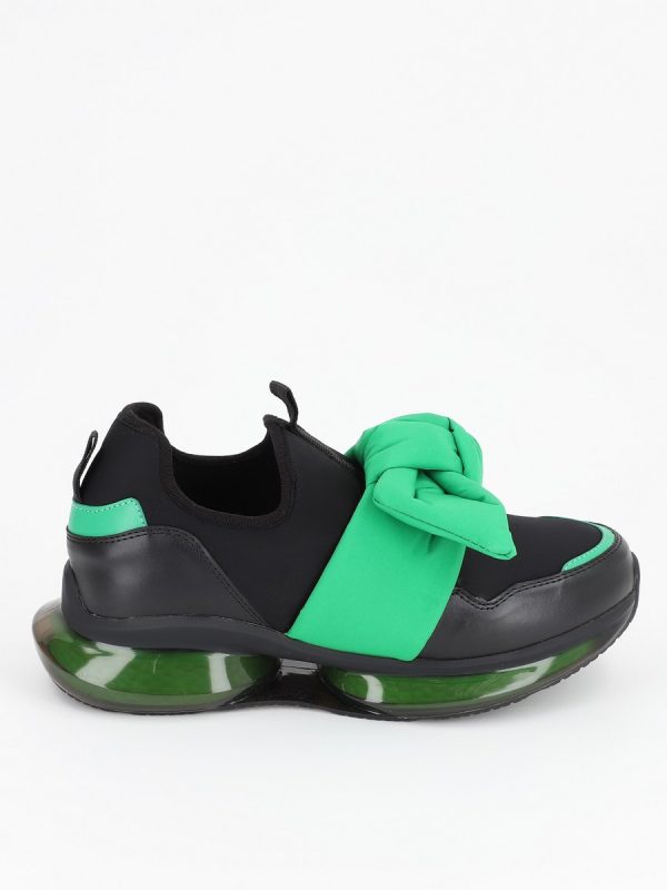 Pantofi Sport cu Platforma Dama Material Textil Negru cu Verde cu Platforma - BSES881PSRO2301505 124