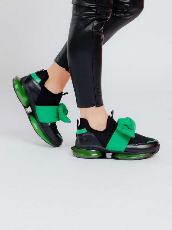 Pantofi Sport cu Platforma Dama Material Textil Negru cu Verde cu Platforma - BSES881PSRO2301505 119