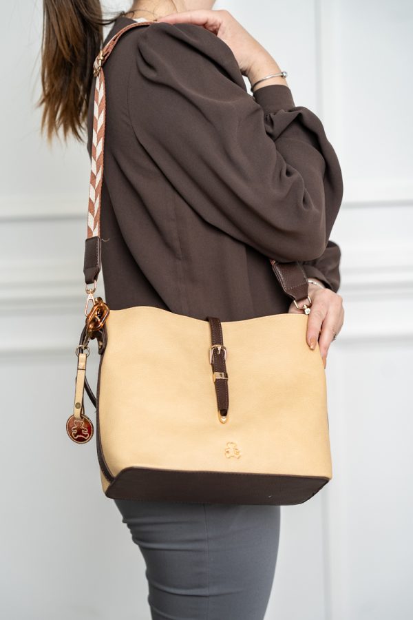 Geanta Eleganta Bej Dama Piele Eco cu 3 Compartimente - Lulu Castagnette BS2383CA230273 119