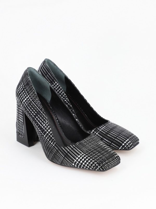 Pantofi cu toc inalt piele eco negru cu alb cu varf drept BS2331PC2301620 119