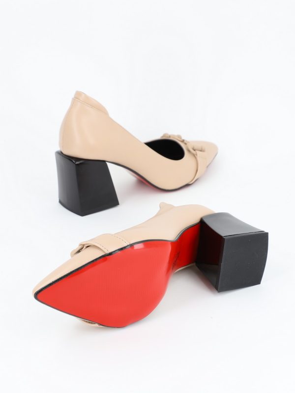 Pantofi Bej cu Toc Gros, Piele Eco, Varf Ascutit - BS732PT2301580 122