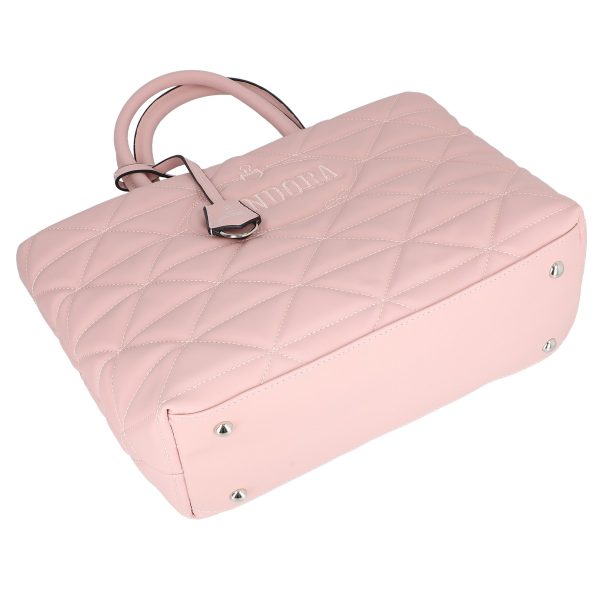 Geanta casual pentru femei material impermeabil matlasat roz cu un compartiment spațios și manere BS267P2209071 122