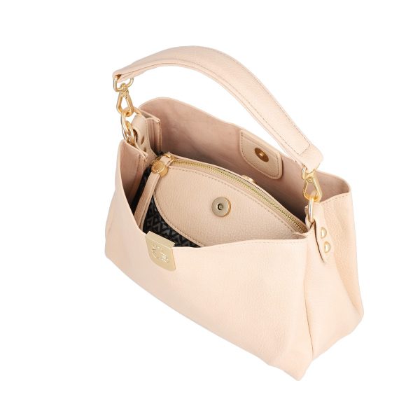 Geanta dama casual din piele ecologica bej cu trei compartimente Lulu Castagnette BS0106CA2302028 120