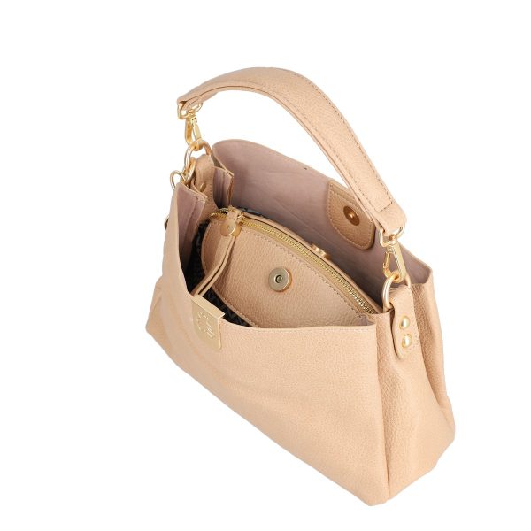 Geanta dama casual din piele ecologica bej inchis cu trei compartimente Lulu Castagnette BS0106CA2302031 119
