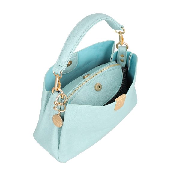 Geanta dama casual din piele ecologica turcoaz cu trei compartimente Lulu Castagnette BS0106CA2302032 120