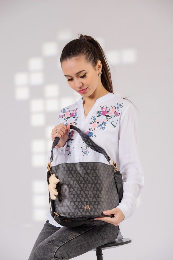 Geanta de Umar Neagra Femei Casual cu Gentuta Detasabila - Lulu Castagnette BS23141CA230298 120