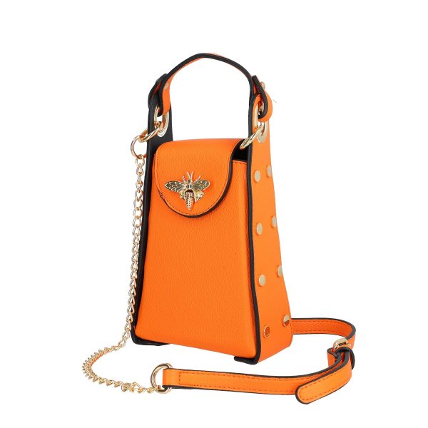 Geanta de Telefon de Dama din Piele Ecologica Texturata Portocaliu cu Bretea din Lant Metalic - BS2300TM2301244 120