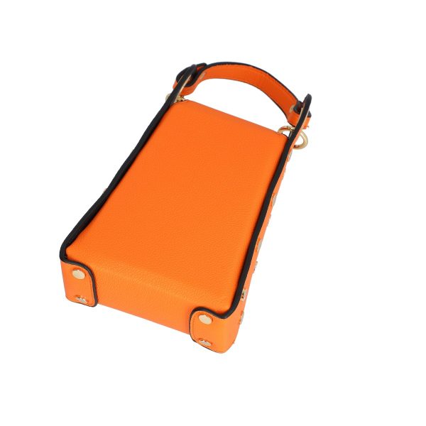 Geanta de Telefon de Dama din Piele Ecologica Texturata Portocaliu cu Bretea din Lant Metalic - BS2300TM2301244 123