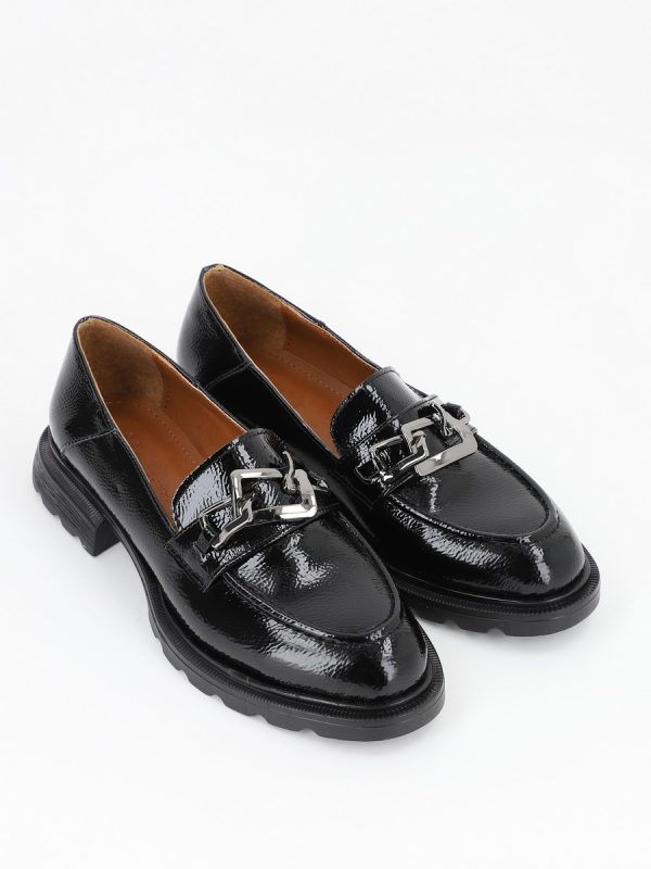 Pantofi Loafers Femei, Piele Eco, Negri, Varf Rotund - BS702PC2301616 120